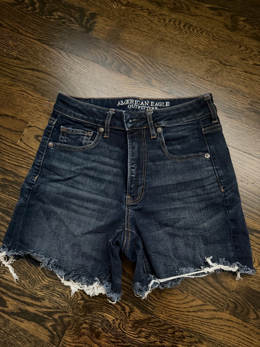 American Eagle Outfitters Dark Indigo Distressed Denim Cutoff Shorts